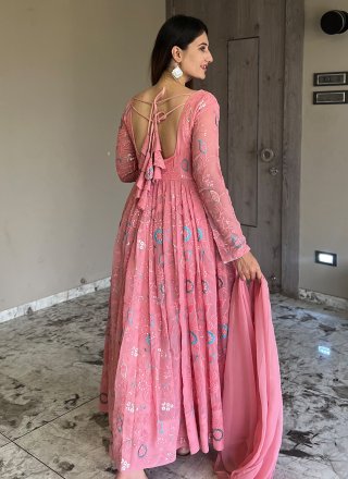 Faux Georgette Anarkali Suit with Embroidered Work