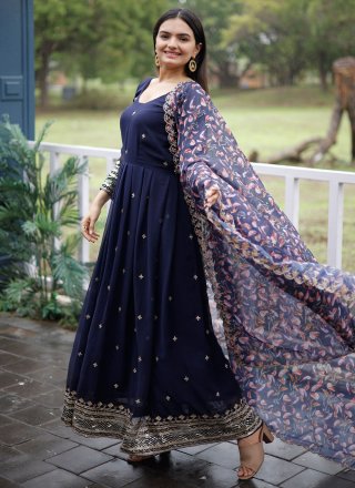 Faux Georgette  Designer Gown In Blue