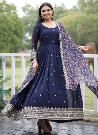 Faux Georgette  Designer Gown In Blue