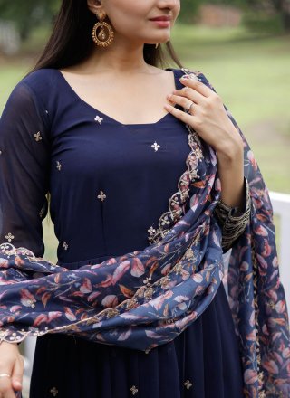 Faux Georgette  Designer Gown In Blue