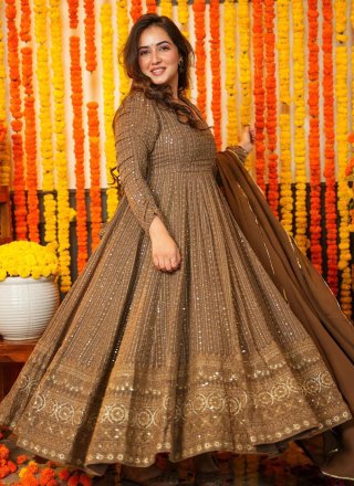 Faux Georgette  Designer Gown In Brown