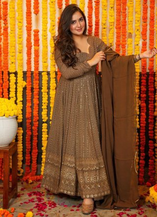 Faux Georgette  Designer Gown In Brown