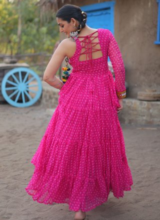Faux Georgette  Designer Gown In Pink and Rani