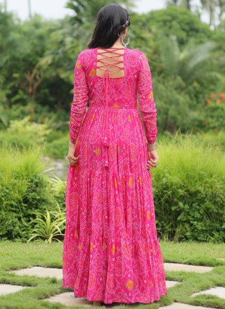 Faux Georgette Designer Gown In Rani