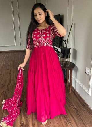 Faux Georgette  Designer Gown with Embroidered Work