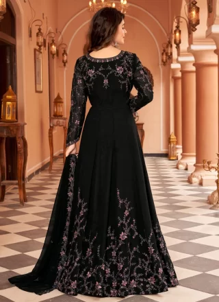 Faux Georgette Floor Length Salwar Suit In Black