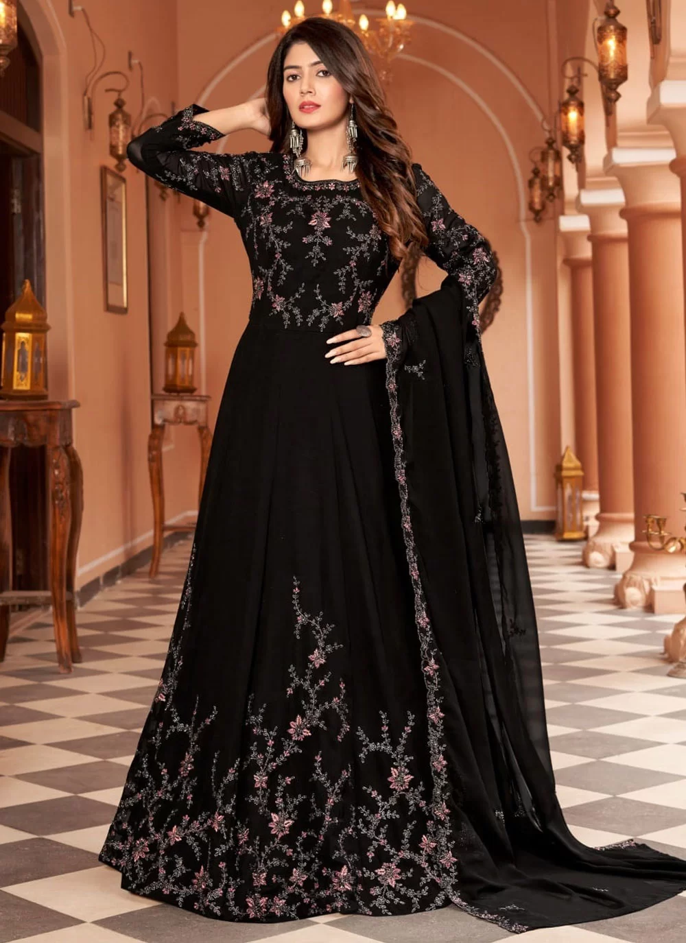 Buy Anarkali Style Black Designer Indian Plus Size Dresses Online for Women  in USA
