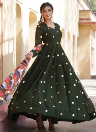 Faux Georgette Gown In Green