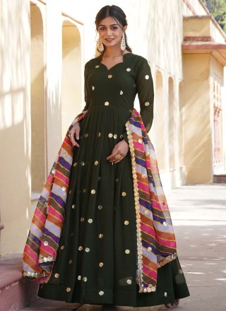 Faux Georgette Gown In Green