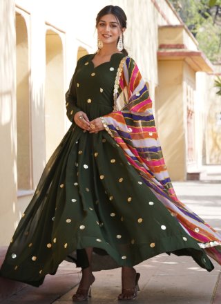 Faux Georgette Gown In Green