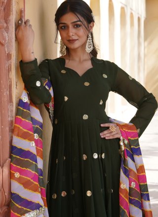 Faux Georgette Gown In Green