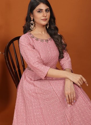 Faux Georgette Gown In Pink