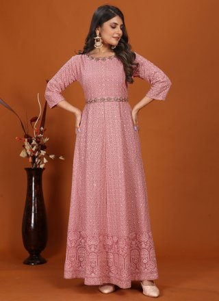 Faux Georgette Gown In Pink