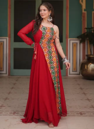 Faux Georgette Gown In Red