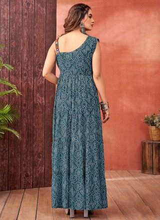 Faux Georgette Gown In Teal
