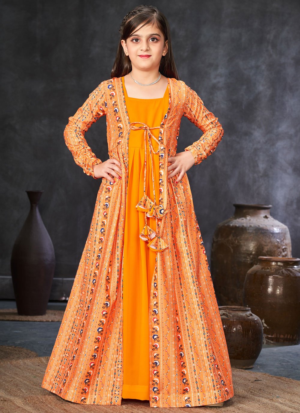 Buy Faux Georgette Gown Kids Wear with Digital Print Work Online