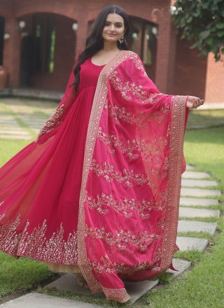 Faux Georgette Indian Gown In Pink Faux Georgette Indian Gown In Pink