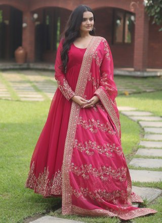 Faux Georgette Indian Gown In Pink