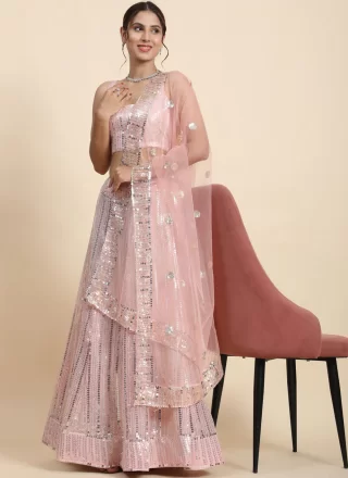Faux Georgette Lehenga Choli In Pink