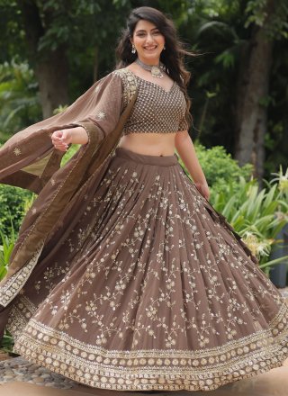 Faux Georgette Lehenga Choli with Embroidered, Sequins and Thread Work