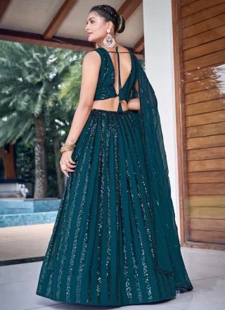 Faux Georgette Readymade Lehenga Choli In Green and Teal