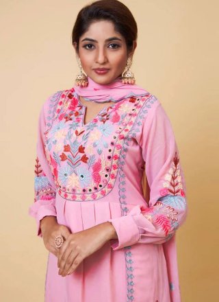 Faux Georgette Readymade Salwar Suit In Pink