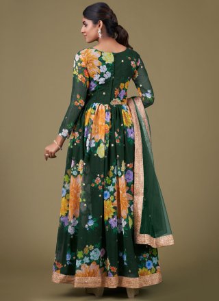 Faux Georgette Readymade Salwar Suit with Digital Print, Sequins and Zari Work