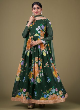 Faux Georgette Readymade Salwar Suit with Digital Print, Sequins and Zari Work