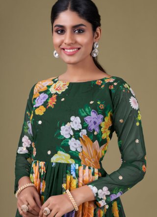 Faux Georgette Readymade Salwar Suit with Digital Print, Sequins and Zari Work
