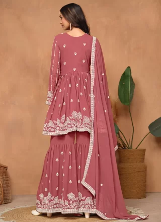 Faux Georgette Salwar Suit with Embroidered Work