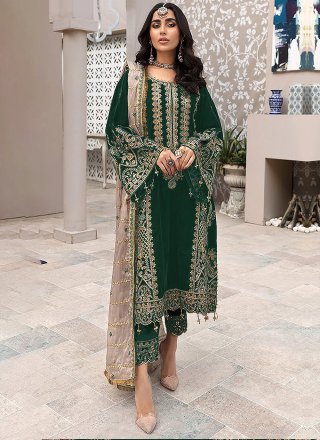 Faux Georgette Trendy Suit with Embroidered and Sequins Work