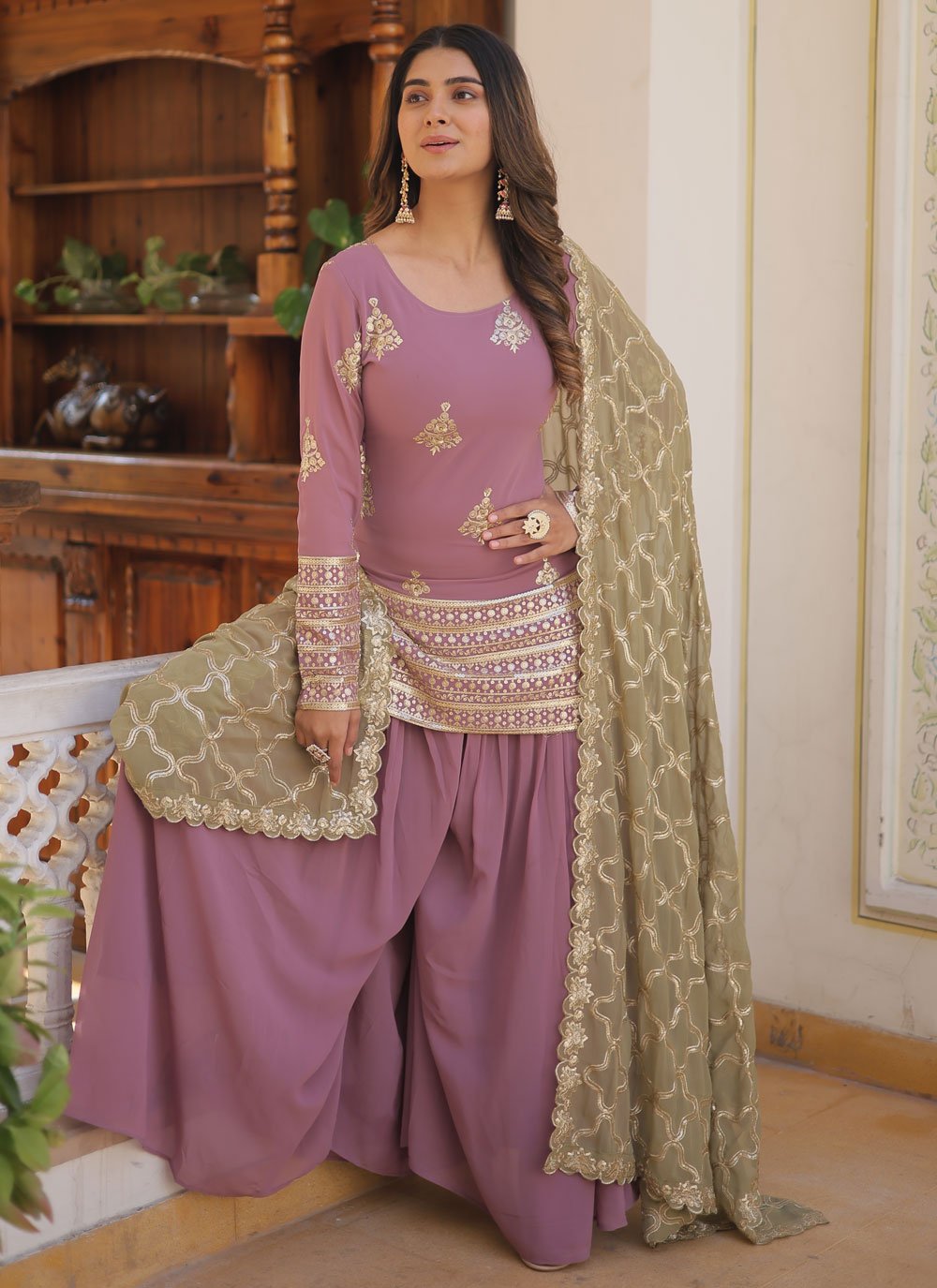 Lilac Georgette Bollywood Palazzo store Pant Suit Party Wear Palazzo Designer Ready to Wear Palazzo Bridal Palazzo Pant Suit Indian Festival Suit