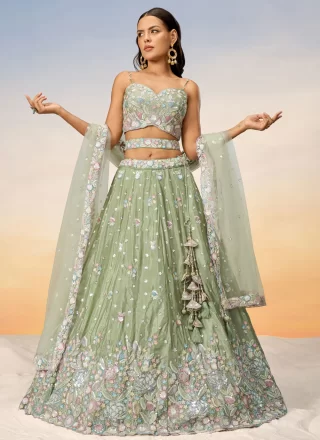 Fetching Green Chiffon Lehenga Choli with Embroidered and Sequins Work