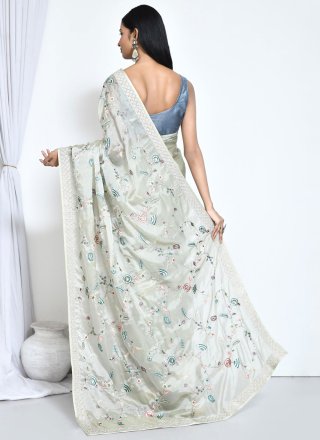 Fine Green Satin Silk Classic Sari