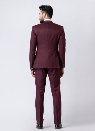Fine White and Wine Cotton Tuxedo Suit In Plain