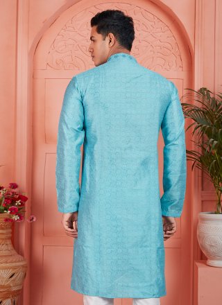 Firozi Brocade Mirror and Pintex Work Kurta Pyjama