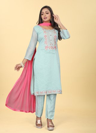 Firozi Chanderi Silk Embroidered Work Pant Style Suit