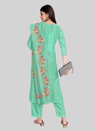 Firozi Chanderi Silk Embroidered Work Pant Style Suit