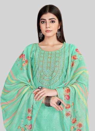 Firozi Chanderi Silk Embroidered Work Pant Style Suit