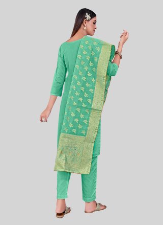 Firozi Chanderi Silk Embroidered Work Pant Style Suit for Casual