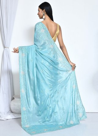 Firozi Crepe Silk Embroidered and Sequins Work Trendy Saree for Women