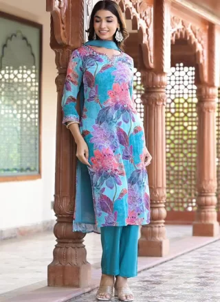 Firozi Embroidered Work Silk Blend Salwar Suit