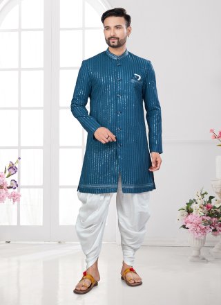 Firozi Imported Machine Embroidery and Thread Work Sherwani Mens Wear for Ceremonial