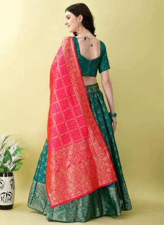 Firozi Jacquard Silk Jacquard Work Lehenga Choli for Festival