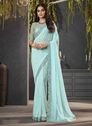 Buy VRITIKA Womens Firozi Silk Designer Saree with Blouse | Shoppers Stop