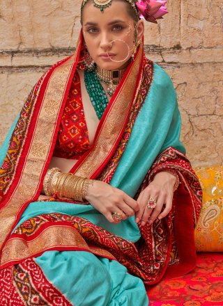 Firozi Silk Contemporary Saree