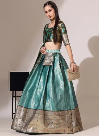 Firozi Silk Lehenga Choli with Weaving Work