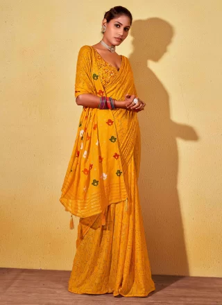 Flamboyant Yellow Georgette Classic Sari