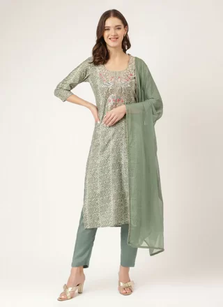 Floral Green Chanderi Salwar Suit