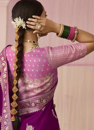Floral Patch and Weaving Work Viscose Contemporary Saree In Purple for Ceremonial